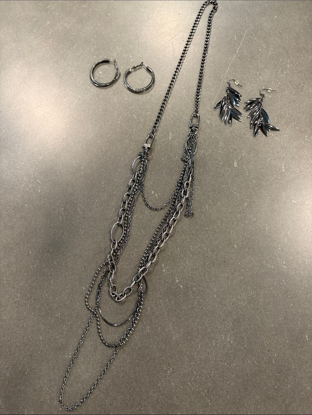 Cookie Lee Gunmetal Multi-Layer Necklace with Matching Earrings